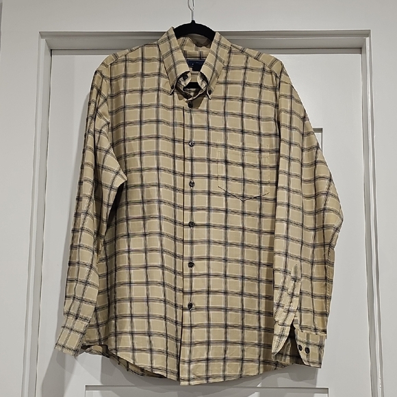 Dockers Cream and Brown Casual Button Down Shirt - Picture 1 of 6